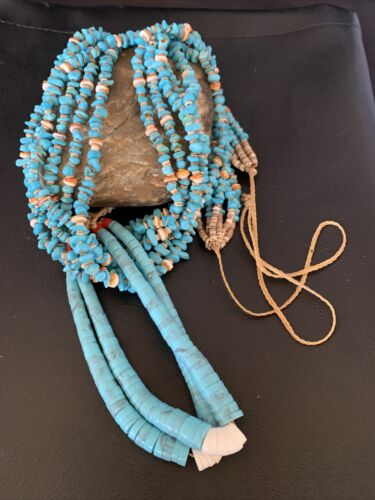 Native American Santo Domingo Spiny Blue Turquoise Shell Jacla Necklace | 36" | 13190
