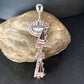 Zuni Kachina Coral Mother of Pearl Onyx Inlay Pin Pendant | Sterling Silver | 4.20" | 13688