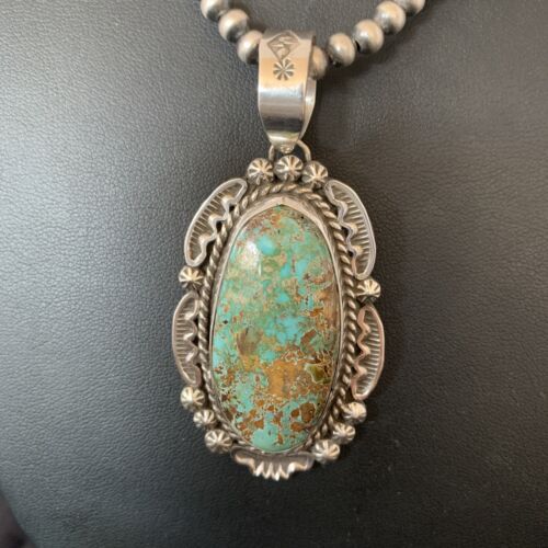 Navajo Blue #8 Turquoise Pendant Necklace | Sterling Silver | Authentic Native American Handmade | 10230