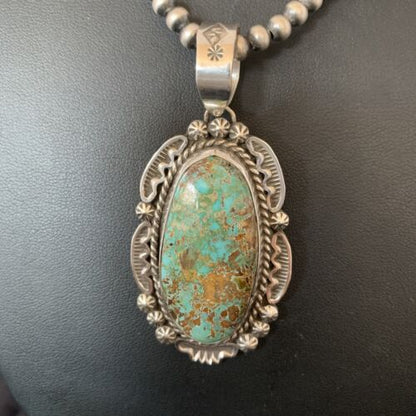 Navajo Blue #8 Turquoise Pendant Necklace | Sterling Silver | Authentic Native American Handmade | 10230