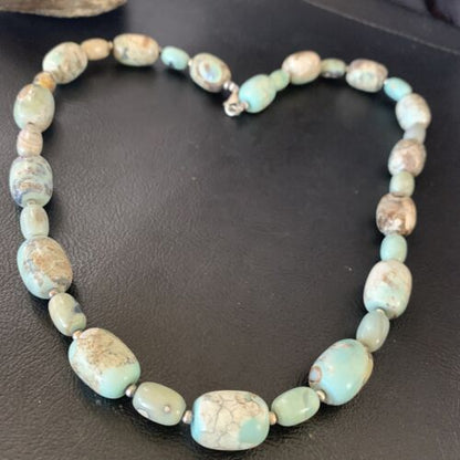 Navajo Blue Turquoise Bead Necklace | Sterling Silver | 20" | Authentic Native American Handmade | 12966