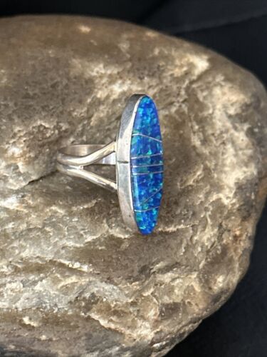 Navajo Blue Opal Inlay Band Ring | Sz 6 | Authentic Native American Handmade | 14702