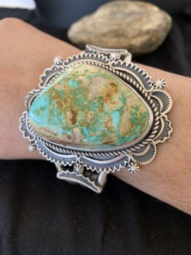 Navajo Royston Turquoise Cuff Bracelet | Sterling Silver | Authentic Native American Handmade | 1164