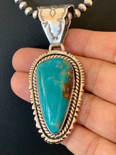 Navajo Kingman Turquoise Necklace Pendant Set | Sterling Silver | Authentic Native American Handmade | 2992