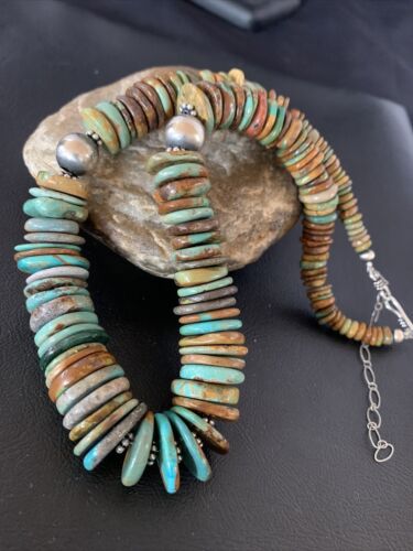 Navajo Blue Green Turquoise Necklace | Sterling Silver | Authentic Native American | 20" | 10216