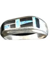 Native American Men's Navajo Opal & Black Onyx Inlay Ring | Sterling Silver | Sz 10 | 1600