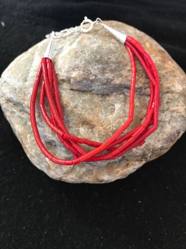 Navajo Red Stabilized Coral Liquid Heishi Sterling Bracelet | 5-Strand | 7" | 13607