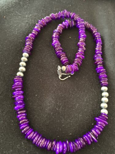 Navajo Pearls Purple Mother of Pearl Necklace | Sterling Silver | Authentic Native American Handmade | 20" | 01151