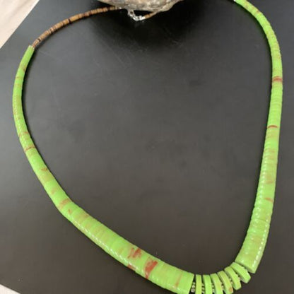 Navajo Green Gaspeite Shell Necklace | Sterling Silver | Authentic Native American | 22" | 11466