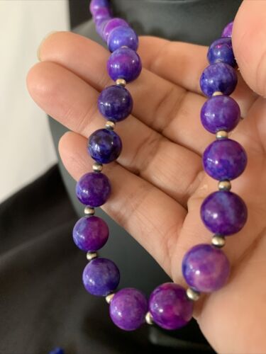 Navajo Pearls Purple Sugilite Bead Necklace | Sterling Silver | Authentic Native American Handmade | 20" | 11805