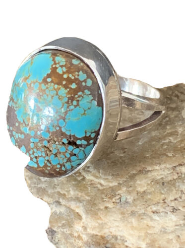 Native American Men's Classic Navajo Blue Turquoise #8 Ring | Sterling Silver | Sz 8 | 01826