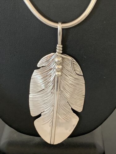 Men's Navajo Feather Choker Necklace Set | Sterling Silver Pendant | Native American Handmade | Begay | 21" | 02154