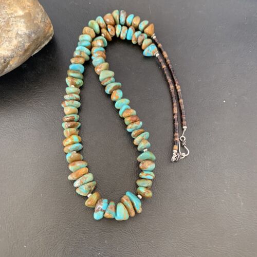 Navajo Royston Green Nugget Turquoise Shell Necklace | Sterling Silver | 24" | Authentic Native American Handmade | 10919