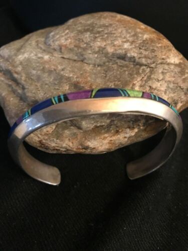 Men's Navajo Sterling Silver Inlay Bracelet | Turquoise Sugilite Lapis | Authentic Native American Handmade | 11703