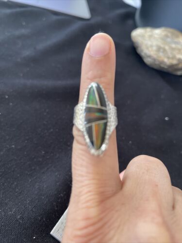 Navajo Multi-Color Opal & Turquoise Inlay Ring | Sterling Silver | Sz 7 | Authentic Native American Handmade | 01586