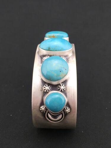 Navajo Blue Pilot Mountain Turquoise Bracelet | Sterling Silver | Authentic Native American Handmade