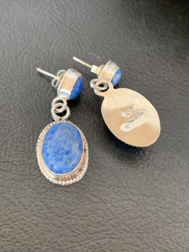 Navajo Denim Lapis Dangle Earrings | Sterling Silver | 1.1" | Authentic Native American Handmade | 1701