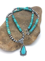 Navajo Blue Turquoise Pendant Necklace | Sterling Silver | Authentic Native American Handmade | 2641