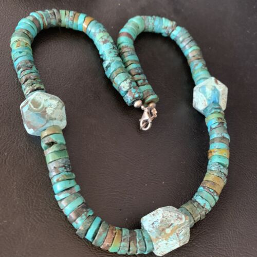 Navajo Turquoise Heishi Spiderweb Necklace | Sterling Silver | 20" | Authentic Native American Handmade | 13894