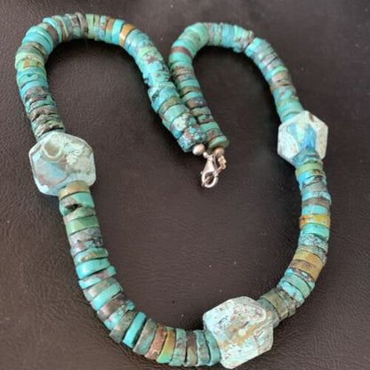 Navajo Turquoise Heishi Spiderweb Necklace | Sterling Silver | 20" | Authentic Native American Handmade | 13894