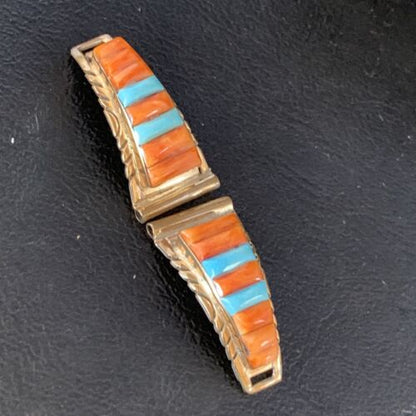 Navajo Turquoise Spiny Oyster Inlay Watch Tips | Sterling Silver & Gold-Filled | Authentic Native American Jewelry | 13726