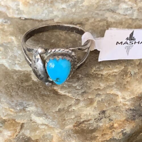 Navajo Blue Turquoise Ring | Sterling Silver | Sz 6.5 | Authentic Native American Handmade | 10782