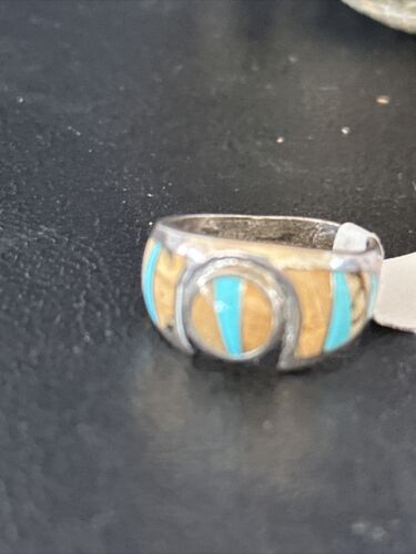 Navajo Picture Jasper Turquoise Inlay Ring | Sterling Silver | Sz 6 | Authentic Native American Handmade | 01706