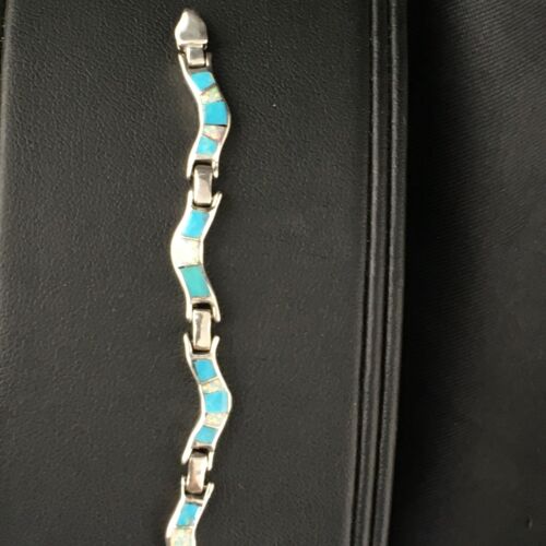 Women's Sterling Silver Turquoise Coral Inlay Link Bracelet | 6.75" | Authentic Native American Handmade | 2027