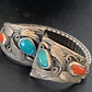 Navajo Sterling Silver Watch Tips | Old Pawn Turquoise & Coral Band | Authentic Native American Jewelry | 11931