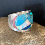 Navajo Blue Turquoise Opal Inlay Men's Pinky Ring | Sz 7 | Sterling Silver Band | 12859