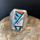 Native American Zuni Men's Spiny Blue Turquoise Ring | Sterling Silver Inlay | Sz 15 | 12425