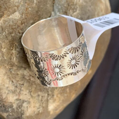 Navajo Stamped Wide Band Ring | Sterling Silver | Sz 11.5 | Authentic Native American Handmade | 10963 - Masha USA