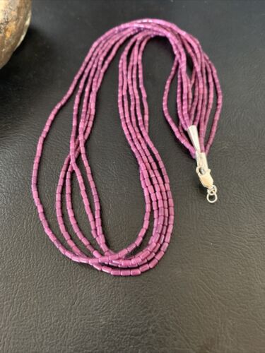Navajo Purple Sugilite 5-Strand Necklace | Sterling Silver Rice Heishi | 20" | Authentic Native American Handmade | 12929