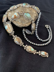 Navajo Royston Turquoise Lariat Necklace | Sterling Silver | Authentic Native American Handmade | 581