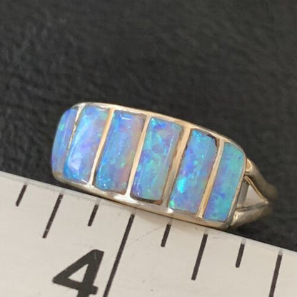 Navajo Blue Opal Inlay Band Ring | Sz 8.5 | Authentic Native American Handmade | 12417 - Masha USA