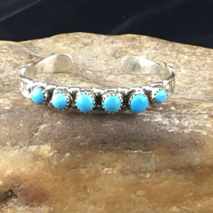 Navajo Blue Kingman Turquoise Cuff Bracelet | Sterling Silver | Authentic Native American Handmade | 10187 - Masha USA