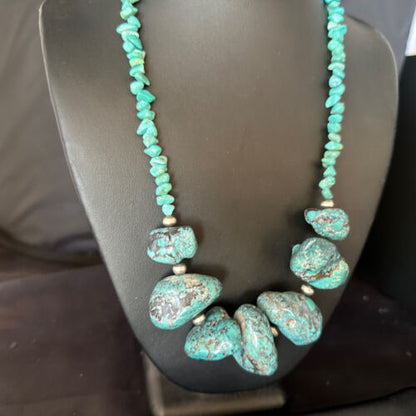 Navajo Chunky Blue Turquoise Nugget Necklace | Sterling Silver | Authentic Native American Handmade | 20" | 14416