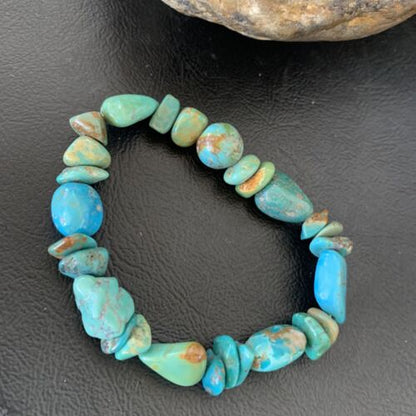 Men's Women's Stretch Bracelet | Blue Green Turquoise Stone | 7" | 11828