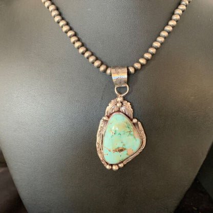 Men's Navajo Sonoran Gold Turquoise Pendant Necklace | Sterling Silver | Authentic Native American Handmade | 13657