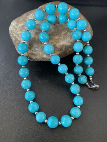 Native American Navajo Pearls Blue Turquoise Bead Necklace | Sterling Silver | 20" | 11806