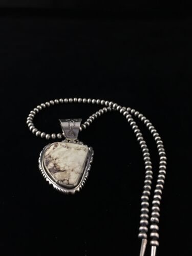 Navajo Wild Horse Turquoise Pendant Necklace | Sterling Silver | Authentic Native American Handmade | 10058