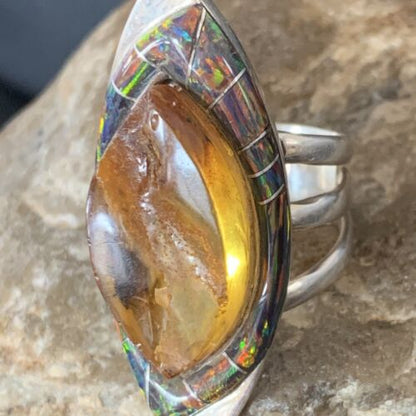 Navajo Sterling Silver Opal Inlay Ring | Sz 9 | Native American Handmade | Pomellato | 12850 - Masha USA