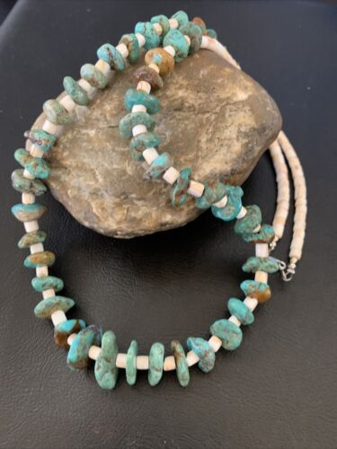 Navajo Pearls Nugget Blue Turquoise Shell Necklace | Sterling Silver | 26" | 12544