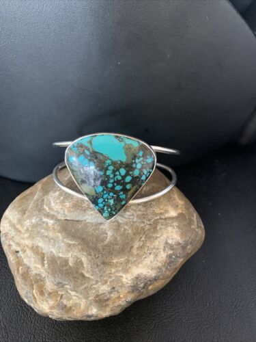 Handmade Sterling Silver Blue Spiderweb Turquoise Cuff Bracelet | Women's | 14069