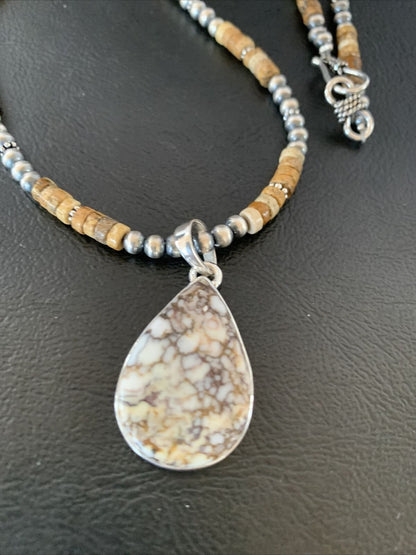 Men's Navajo Wild Horse Picture Jasper Pendant | Sterling Silver Necklace | Authentic Native American Handmade | 10332