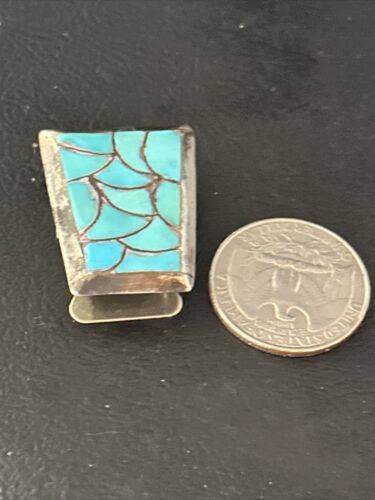 Men's Bolo Tie | Zuni Fish Scale Kingman Turquoise Inlay | Sterling Silver | 14756