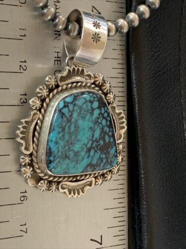 Navajo Blue Spiderweb Turquoise Pendant | Sterling Silver | Authentic Native American Handmade | 10232