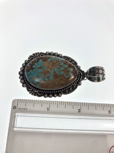 Navajo Blue Turquoise #8 Pendant | Sterling Silver Necklace | Authentic Native American Handmade | 11292