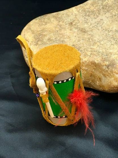 Handmade Miniature Leather Drum Car Charm | 2" Mirror Dangler | Authentic Native American | 8929