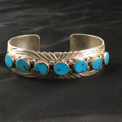 Navajo Blue Kingman Turquoise Cuff Bracelet | Sterling Silver | Authentic Native American Handmade | 1962
